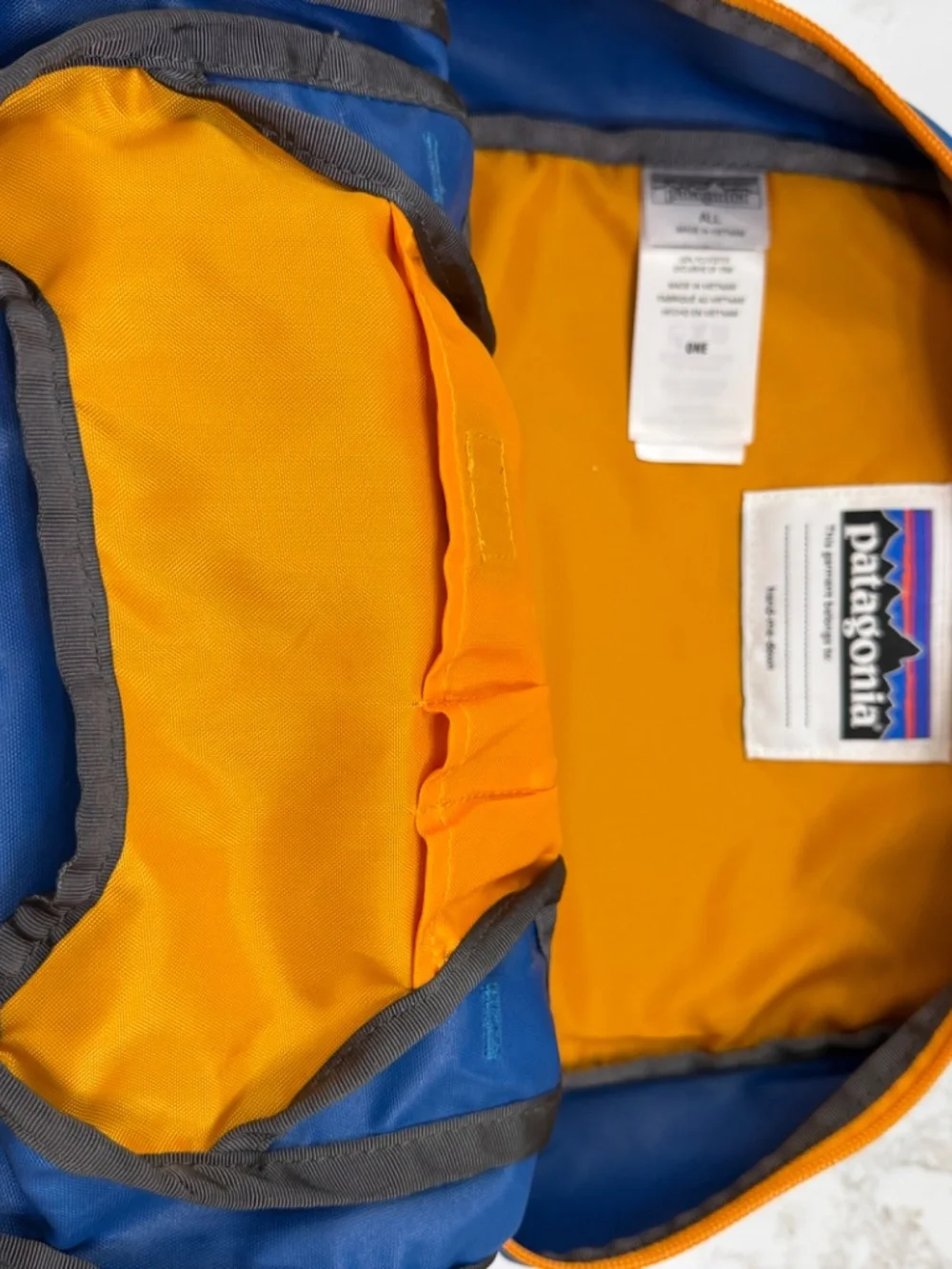 Patagonia Kids Refugio 15L Gym Backback Outdoor Hiking Trail Bag Blue Orange